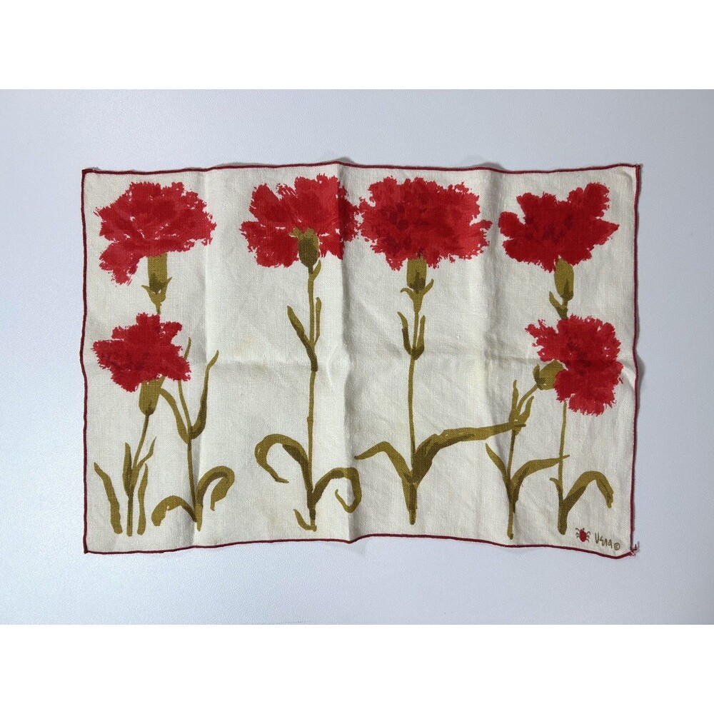 Vintage Vera Neumann Linen napkin Brown Red Flowers